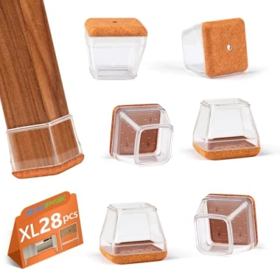 Imagen de BAIPOK 28 Piezas Protectores de Silla, Fundas Silicona para Piernas Silla con Fieltro Envuelto, Almohadillas Protectoras Pies Muebles