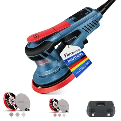 Imagen de FANZWORK Lijadora excéntrica HG0024, 350W, 5 mm órbita, platos 125/150 mm, 7 velocidades hasta 10,000 RPM, freno de plato, 18 mallas lijado, con maletín