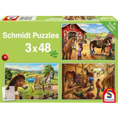 Imagen de Schmidt Spiele 56519 Mis Favoritos Caballos 3 x 48 Piezas Puzzle Infantil, Multicolor