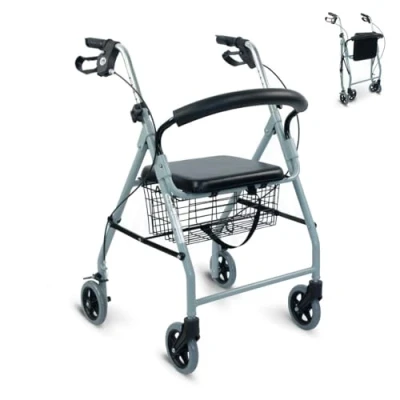 Imagen de Mobiclinic®, Andador de 4 ruedas, Frenos maneta, plegable, ligero, con asiento, para ancianos, Fabricado en aluminio, resistente, Marca Española, Modelo Alhambra, Color Gris