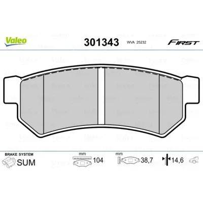 Imagen de VALEO 301343 Juego de pastillas freno FIRST Eje trasero excl. contacto avisador desgaste sin chapa antichirridos CHEVROLET: Lacetti Hatchback