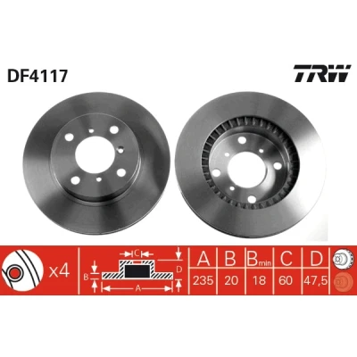 Imagen de TRW DF4117 Disco de freno 235 20 4 100 ventilado barnizado SUZUKI: Baleno I Hatchback