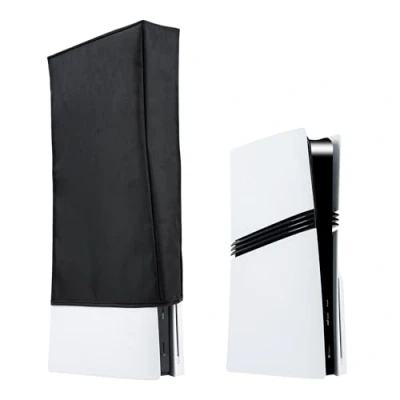 Imagen de Mcbazel Funda Antipolvo PS5 Pro, Protectora Vertical de Tela Oxford Nylon con Recorte para Consola Playstation 5 Pro Disco y Digital Negra