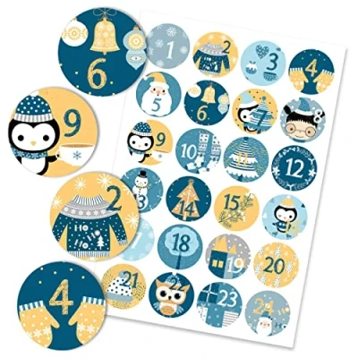 Imagen de Papierdrachen 24 Pegatinas Calendario de adviento números Motivos navideños en Azul Amarillo No 31 Pegatina 4 cm para Manualidades y decoración