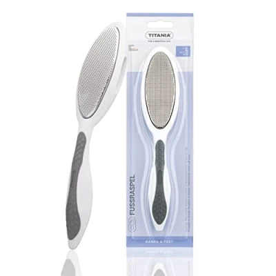 Imagen de TITANIA Rascador de pies Softtouch con Lima (gruesa y fina) Escoba ergonómica para callos doble cara Fabricado en Alemania Espátula inoxidable (22