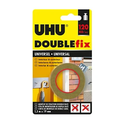 Imagen de Cinta adhesiva uhu doublefix marron doble cara extra fuerte 1,5 mt x 19 mm