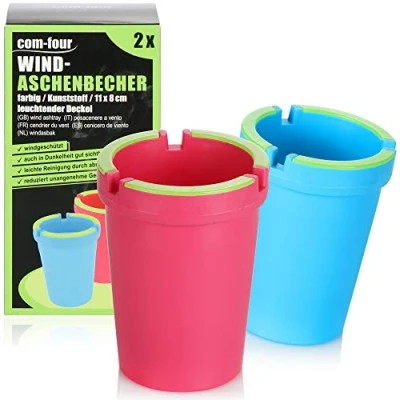 Imagen de com four® 2X ceniceros para Exteriores Vasos de Malla con Tapa Luminosa Coche, Ø 8 cm (2 Piezas Azul Rosa)