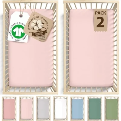 Imagen de GOTS Sábanas orgánicas Tutti Bambini (paquete de 2) Lujosamente gruesas 190 g/m² para cuna Next to Me Sábana bajera Cozee 51 x 85 cm Algodón peinado orgánico certificado