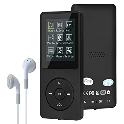 Imagen de Lychee Reproductor de música digital MP3/MP4, 8 GB, portátil, HiFi, sin pérdidas, con música, vídeo, grabación voz, radio FM, lector libros electrónicos, soporta hasta 64 GB (negro)
