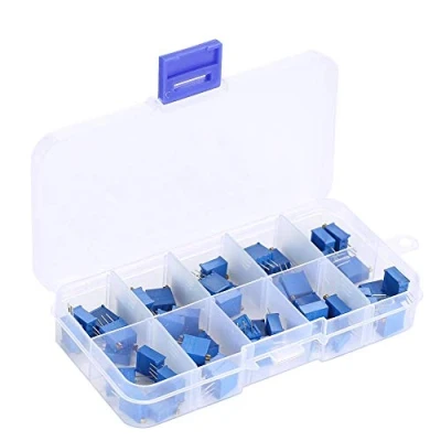 Imagen de Kit de Potenciómetros, Variado Surtido Potenciómetro Multivuelta,3296 W,100/200/500/1k/2k/5k/10k/20k/100k/500k Ohm Ajustable Trimmer Resistor
