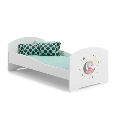 Imagen de KOBI Cama Infantil LUK con colchón, Blanco para habitación un niño y una niña Estructura incluida (Princesa Durmiente, 160x80)