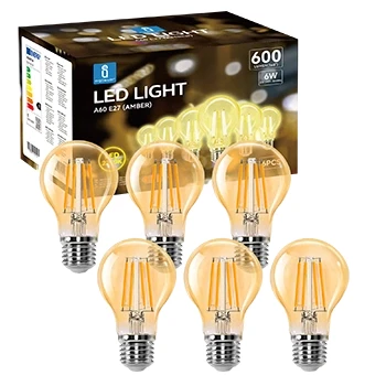 Imagen de Aigostar Bombilla LED E27 Edison, 6W Equivalente a 48W, Blanco Cálido 2200K, 600 Lúmenes, Vintage Decorativa A60 de Filamento, No Regulable, Cristal ámbar, Pack 6