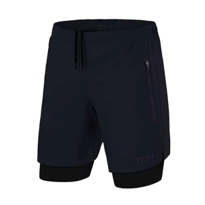 Imagen de TCA Hombre Ultra Pantalón Corto 2 en 1 con Bolsillo Cremallera Azul Oscuro/Negro (2X Bolsillos Cremallera), M