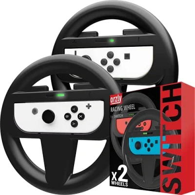 Imagen de Orzly Pack de Dos Volantes para Usar con los Joy Nintendo Switch Negro [con luz indicando Jugador]