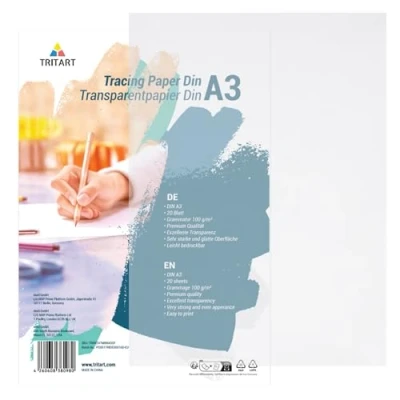 Imagen de Tritart Papel vegetal A3 Set de 20x hojas calco para dibujo costura calcar caligrafía transparente imprimir 100 g/m2 Pack cebolla