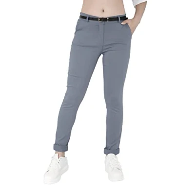 Imagen de Jophy &amp; Co. Pantalón chino elástico de mujer con cinturón (cód. 3008), gris oscuro, XL
