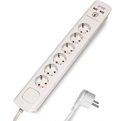 Imagen de FeinTech MD000633 Regleta de 6 enchufes con Cable USB 3 m, Blanco
