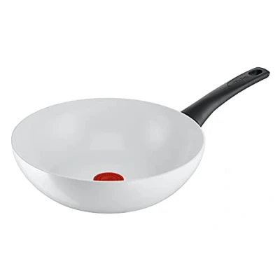 Imagen de Tefal C41719 Ceramic Control Sartén wok (28 cm, sellado cerámico seguro, indicador de temperatura señal térmica, fácil limpieza, apta para inducción), color blanco