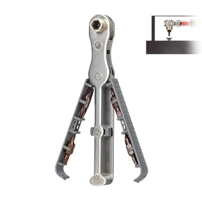 Imagen de 2024 New Bidirectional Ratchet Screwdriver Set, 90 Degree Offset Ratcheting 1/4&quot; Hex Shank Drill Bits Right Angle for Tight Space (Gray)