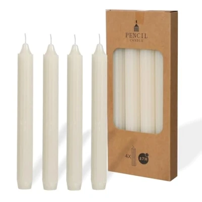 Imagen de COMFORDER Juego de 4 velas mesa monocromáticas + acanaladas, 20 cm, 7 horas combustión, color crema