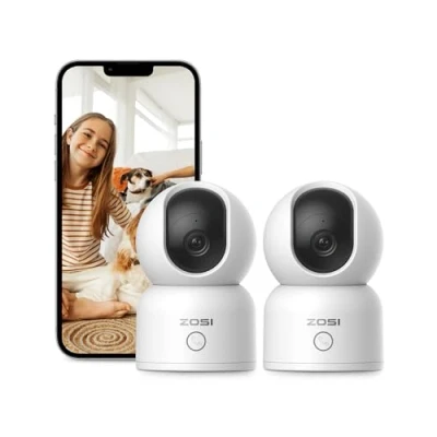 Imagen de ZOSI 1080p Cámara de Vigilancia WiFi Interior para Bebé/Mascota, Detección y Seguimiento Persona, Visión Nocturna, Audio Bidireccional, 2.4G/5G WiFi, 2pcs C518