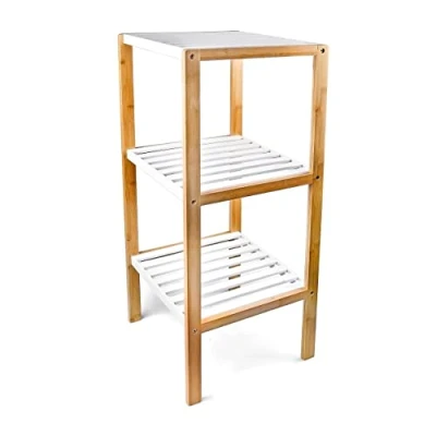 Imagen de Relaxdays Estantería con 3 estantes, para el Cuarto de baño Hecho bambú Medidas 80 x 33 34 cm, Color Natural