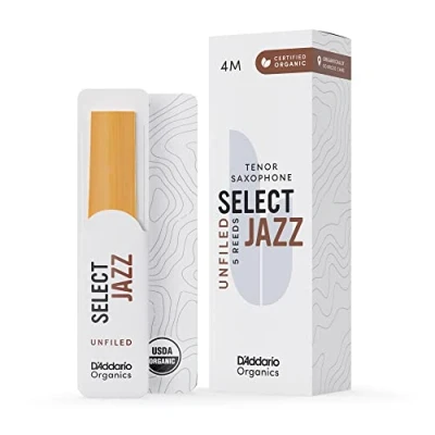 Imagen de D&#039;Addario Orgánico Select Jazz Tenor Cañas para Saxofón de Saxo La Primera y única Caña Ecológica, Unfiled, 4 Medium