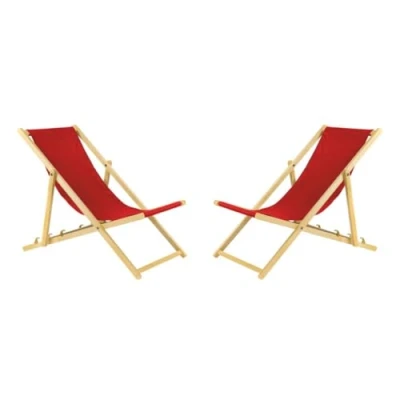 Imagen de BAS Tumbona Plegable de Madera con Sistema Seguridad, 2 Unidades, Color Rojo