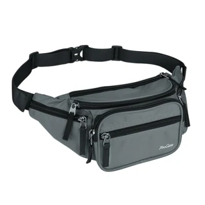 Imagen de ProCase Riñonera Negra para Hombre Mujer, Bolso de Cintura Deportiva al Aire Libre con Cinturón Regulable y Hebilla Rápida Viaje, Senderismo, Correr, Entrenamiento Plomo