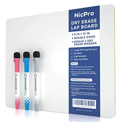 Imagen de Nicpro A4 Pizarra Blanca, Pequeño Tablero Blanco 9 x 12 Pulgadas de Doble Cara con 3 Rotulador para niño alumno colegios, oficinas, Hogar