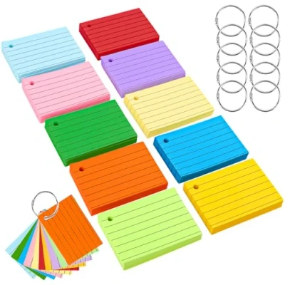 Imagen de 500 unidades de tarjetas A8, a rayas, flash, vocabulario, coloridas con 10 anillas encuadernación, aprendizaje para oficina, escuela,