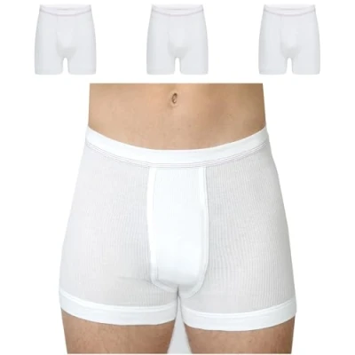 Imagen de SES Calzoncillos para hombre, paquete de 3 unidades, doble acanalado con abertura y cintura suave algodón 100%., Blanco, XXXXL