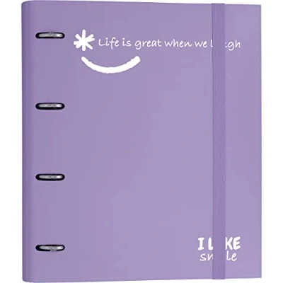 Imagen de Grafoplás 88101369. Carpeta 4 Anillas Troqueladas con Recambio, A4, Lavanda, Cartón Forrado Papel FSC, Incluye Separadores, Carpebook Like Smile