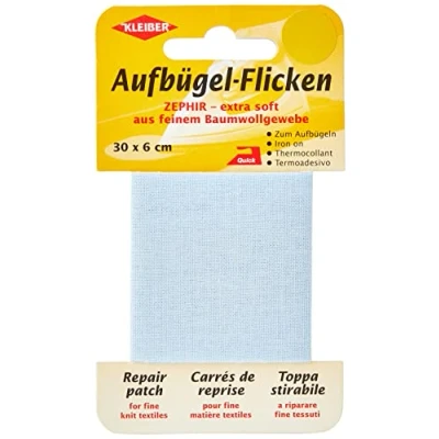Imagen de Kleiber Cinta de reparación algodón Fino, Extra Suave, termoadhesiva, 30 x 6 cm, Color Azul Claro