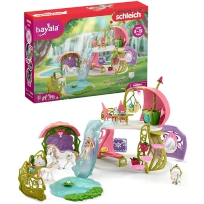 Imagen de schleich BAYALA 42445 — Set de Casa Flores con Lago y Establo, 71 piezas Incluye Elfa, Unicornio Acceosrios Colección Dragones Seres Míticos Juguetes para Niños 5 Años o Más