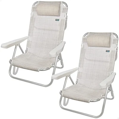Imagen de Aktive 62254 Pack de 2 sillas plegables multiposición para playa, jardín, terraza o camping, 5 posiciones diferentes, Altura 21 cm, medidas 48x45,5x84 Reforzadas, incluye asa transporte