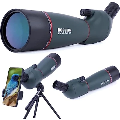 Imagen de 25 75x70 Telescopio Terrestre con Trípode, Bolsa de Transporte y Adaptador Teléfono Inteligente,para Turismo Safari Observación Estrellas Tiro Arco Camping Paisaje Vida Silvestre (Green)
