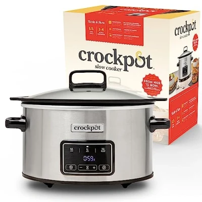Imagen de Crockpot Olla digital de cocción lenta Sizzle &amp; Stew 3.5 L (3 4 Personas) Recipiente extraíble apto para placas inducción Carne y verduras Enchufe EU 2 Pin Acero inoxidable [CSC111X]
