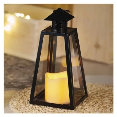 Imagen de EMOS Farolillo antiguo con vela LED, diseño vintage y efecto llama, IP20 para interiores, funciona pilas (3 x AAA), blanco cálido, 10.000 horas, 12,5 26,5 cm