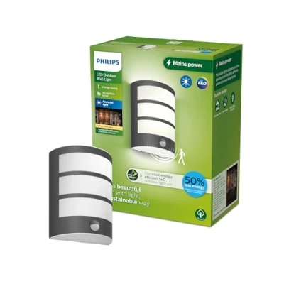 Imagen de Philips Lighting Aplique pared Exterior Ultraeficiente Python, 3.8W, 2700K, Antracita, con sensor movimiento, resistente intemperie IP44