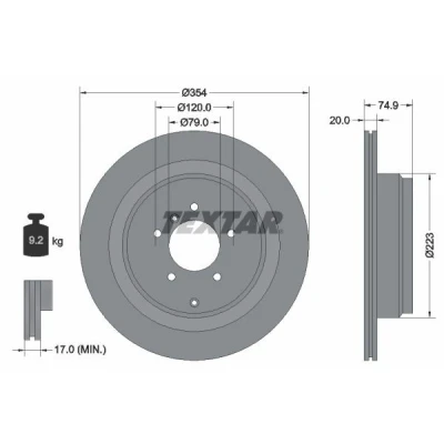 Imagen de TEXTAR PRO 92175503 Disco de freno 354 20 05/07 120 ventilación externa revestido sin perno sujeción rueda, buje rueda