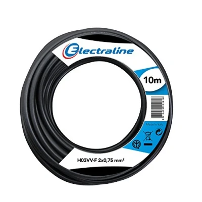 Imagen de Electraline 11161 cavo per prolunghe ed elettrodomestici h03vv f sezione 2x0,75 mm² 10 mt nero