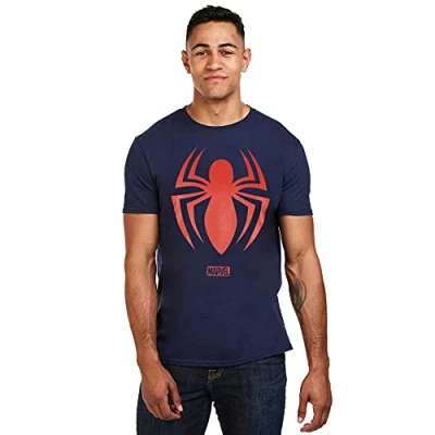 Imagen de Marvel Spiderman Logo Camiseta, Navy, Large para Hombre