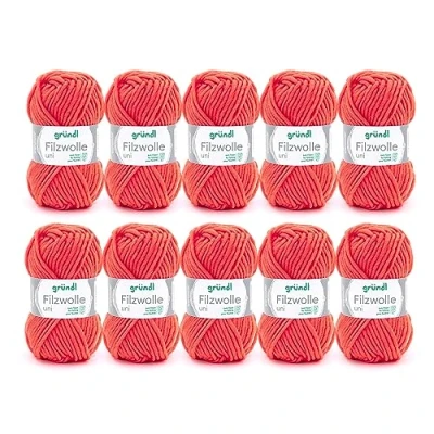 Imagen de Gründl Filzwolle Uni, Vorteilspack: 10 Knäuel à 50 g Lisa Fieltro, de Punto y Ganchillo, 100% Pura Virgen, m, tamaño Aguja: 8 9, x g, Naranja, Lana, Orange, 31 32 7.5 cm, 500