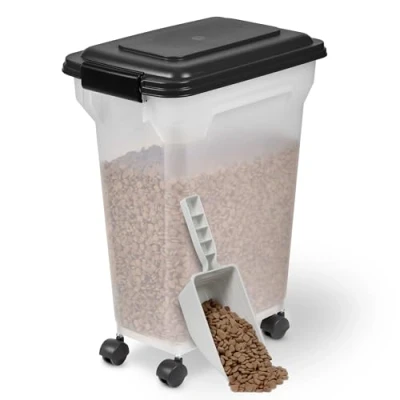 Imagen de Iris Ohyama Contenedor Pienso con ruedas, 20L/7.5kg, Negro, comida perro, gatos, Hermética, para Mascotas, Transparente, Pet Food Container, Dog Storage, Libre de BPA, ATS M