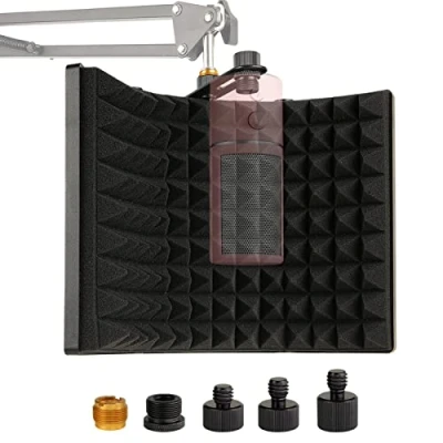 Imagen de Escudo de Aislamiento Micrófono, Espuma Absorbente Sonido Micrófono Plegable para Condensador Equipo Grabación Estudio, Alta Densidad Filtrar Voces