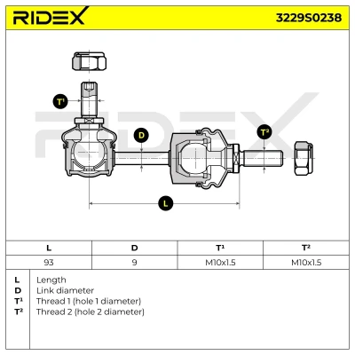 Imagen de A.B.S. 260294 Bieleta de suspensión 94 MM10X1.5 RHT SMART: Fortwo I Coupé, City Coupe, II Coupé