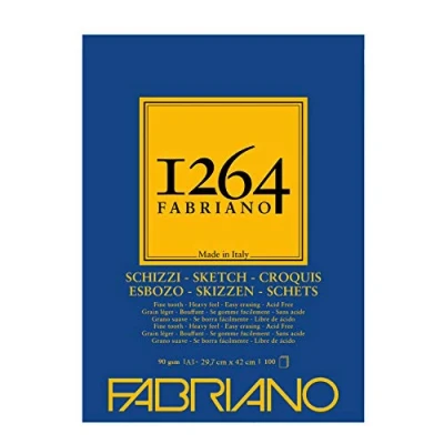 Imagen de Honsell 19100633 Fabriano Schizzi 1264 Bloc de bocetos (encolado en la cabeza, 90 g/m², DIN A3, 100 hojas papel boceto blanco marfil, sin ácidos, ligeramente granulada, para todas las