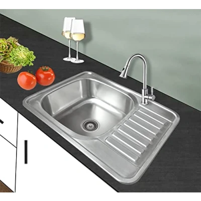 Imagen de Omeere Fregadero de acero inoxidable 304 18/8 0,8 mm,Fregadero empotrado 1 seno 65 x 50 18cm,Fregadero cocina, rectangular (Escurridor a la derecha)