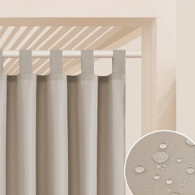 Imagen de ROOM99 Garden Line Cortinas para exteriores con trabillas, 155 x 200 cm de ancho alto, resistente a la intemperie, impermeable, protección solar, jardín, al viento, color